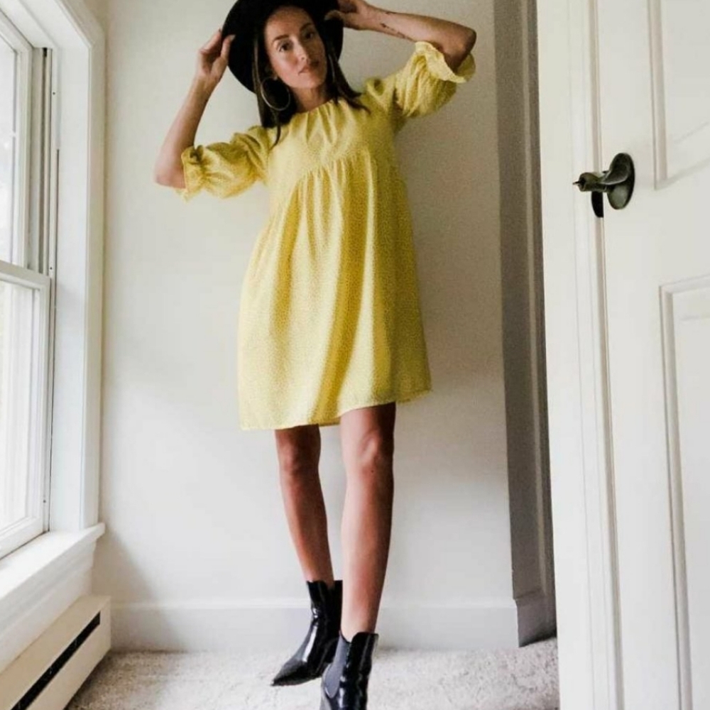 Puff Sleeve Yellow Babydoll Dress Size XL